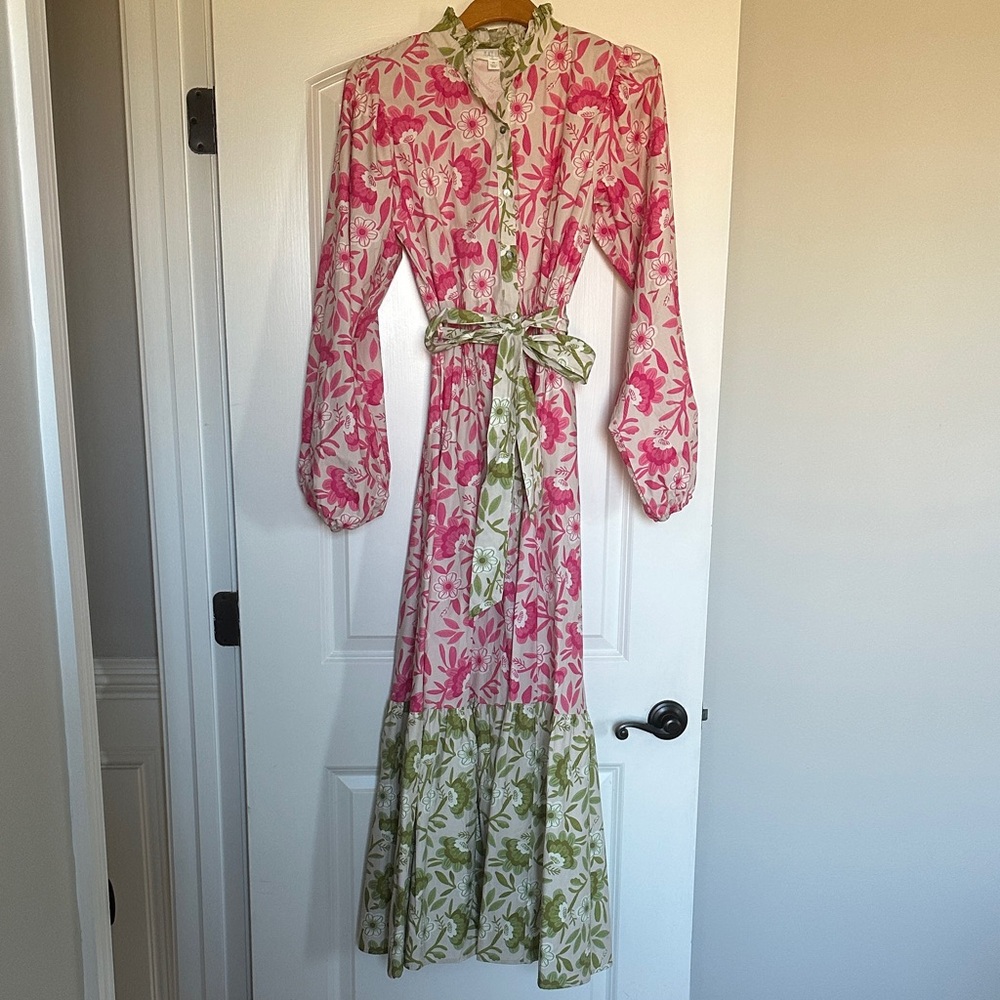 Peach Love California Pink and Green Leaf Dress